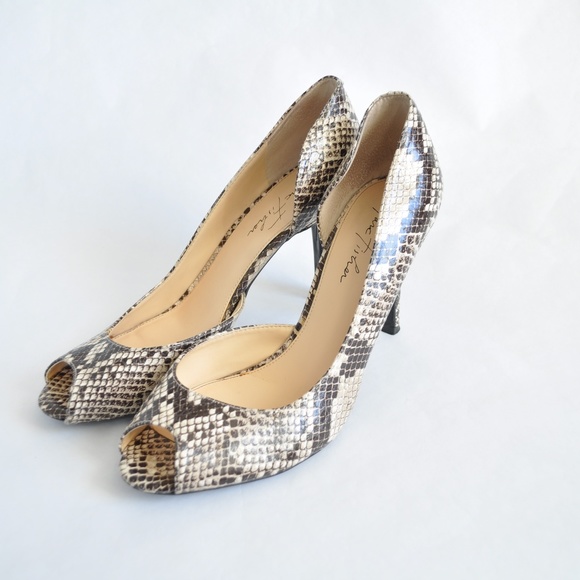 snakeskin peep toe heels